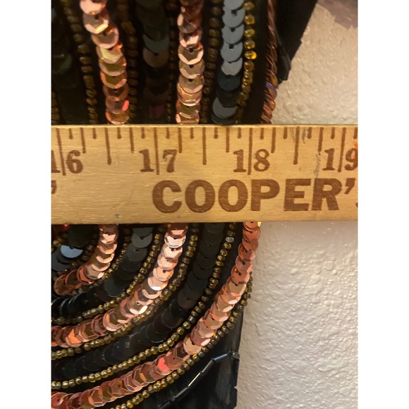 Laurence Kazar Vintage Beaded Silk Blouse Black Copper Sequin Swirl Top Small - Picture 10 of 15